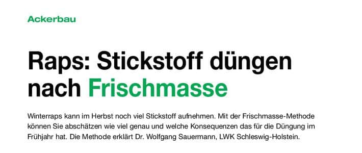 Raps: Stickstoff dngen nach Frischmasse | top agrar