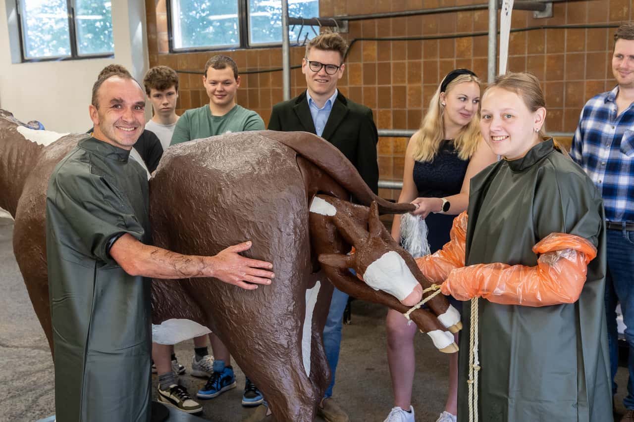 Landwirtschaftssch-ler-trainieren-Rindergeburten-an-Modell-Kuh-Kessi
